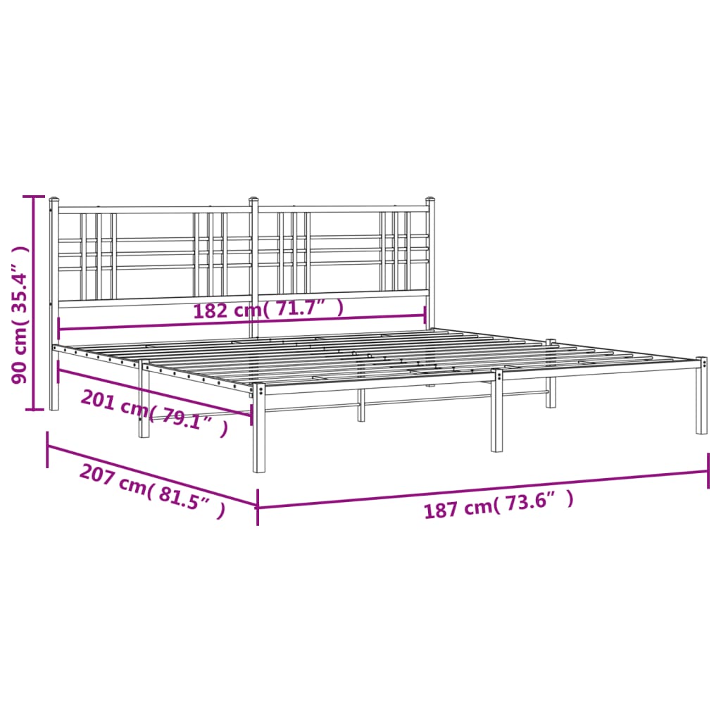 Bettgestell mit Kopf- und Fußteil Metall Schwarz 90x200 cm