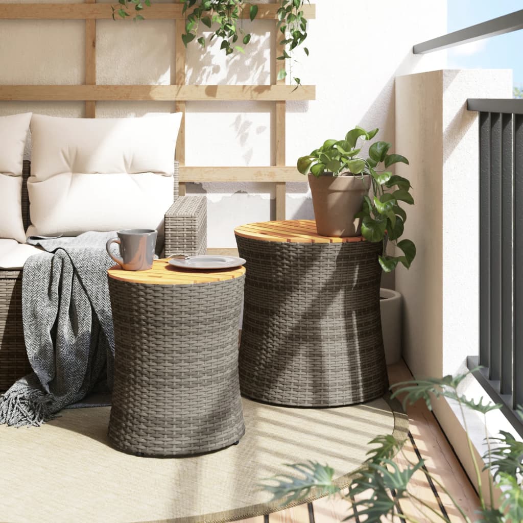 Garten-Beistelltische 2 Stk. mit Holzplatte Schwarz Poly Rattan