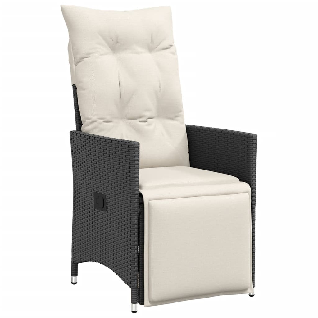 Gartensessel Verstellbar mit Kissen Schwarz Poly Rattan