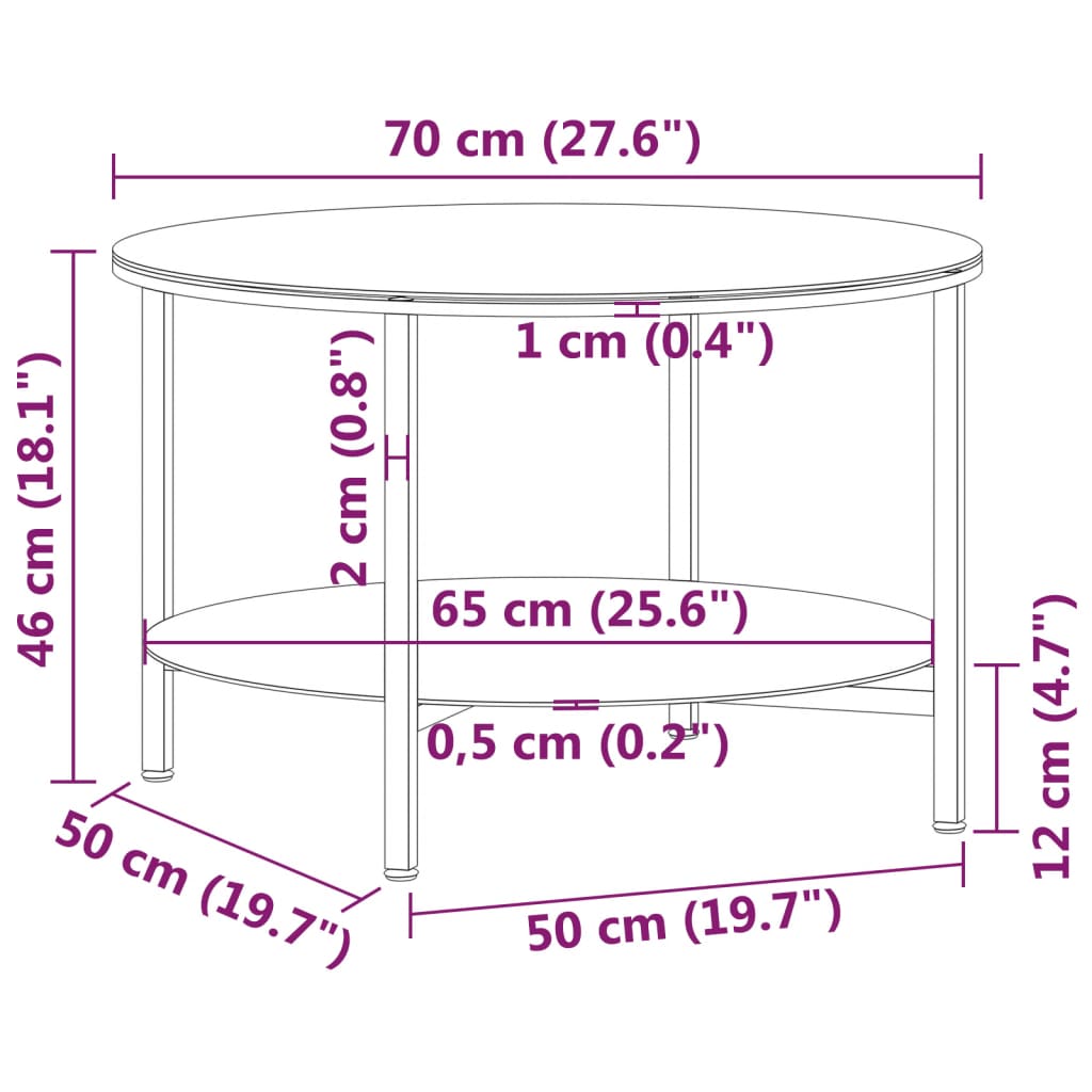 Beistelltisch Schwarz und Transparent 70 cm Hartglas