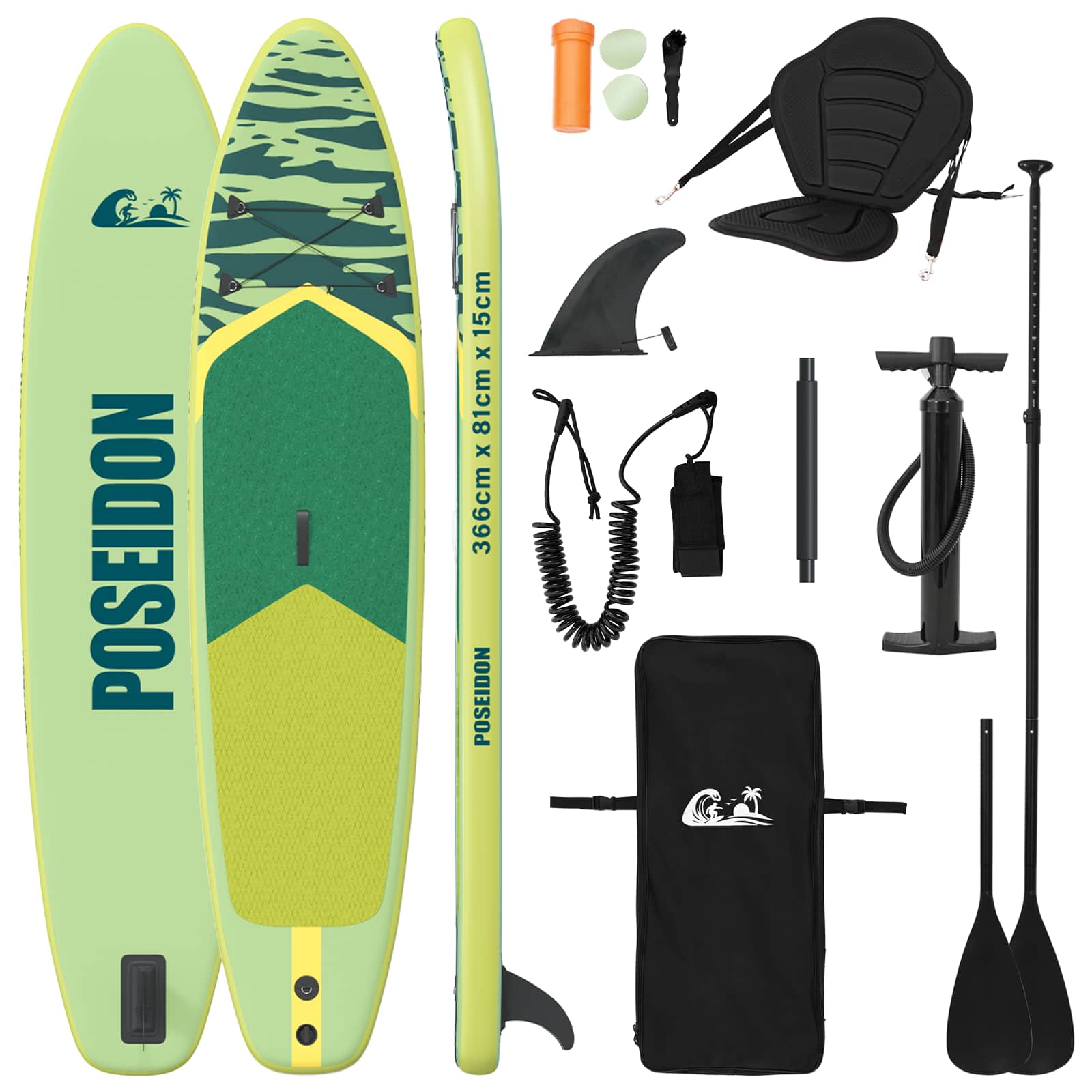 SUP Board mit Sitz 2-in-1 POSEIDON 305 x 76 x 15 cm Grün für