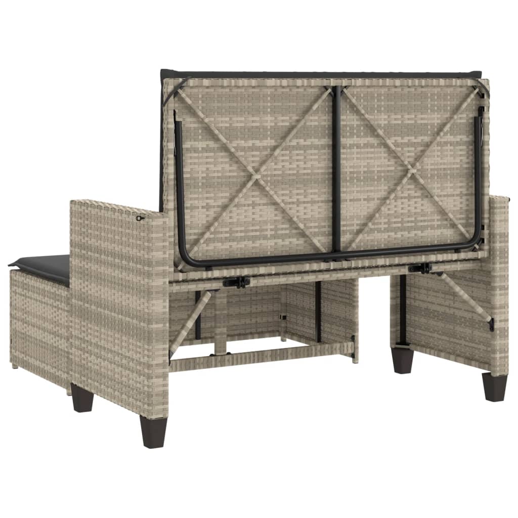 Gartenbank mit Kissen und Hocker Schwarz Poly Rattan