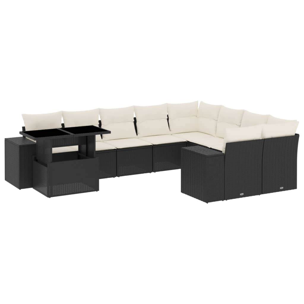 10-tlg. Garten-Sofagarnitur mit Kissen Beige Poly Rattan