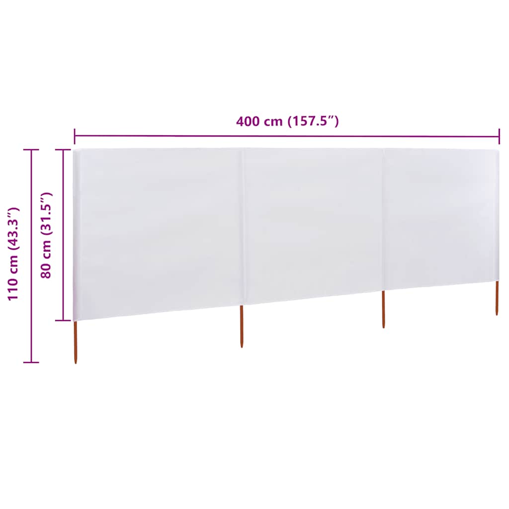 3-teiliges Windschutzgewebe 400 x 120 cm Weiß