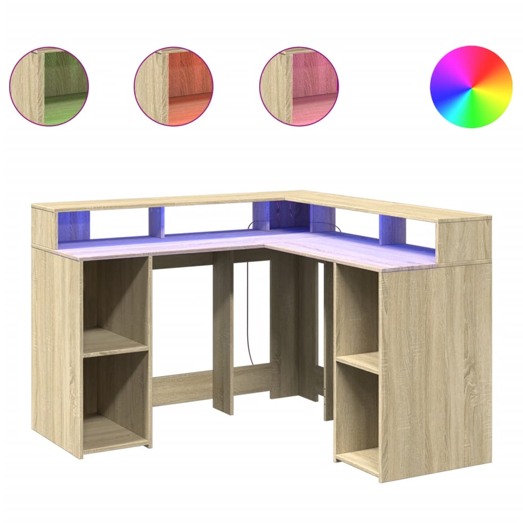 LED-Schreibtisch Weiß 130x130x91 cm Holzwerkstoff