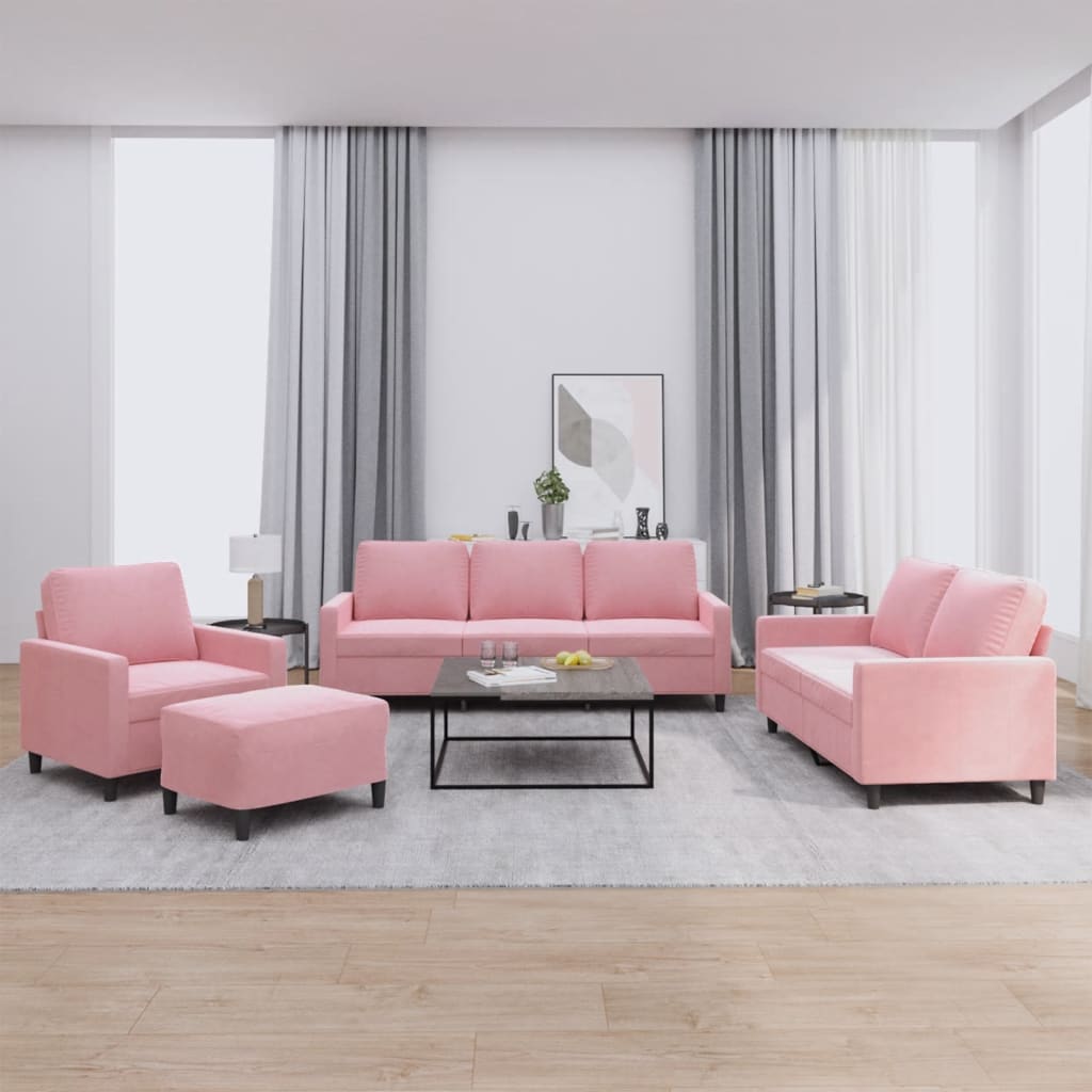 3-tlg. Sofagarnitur mit Kissen Rosa Samt