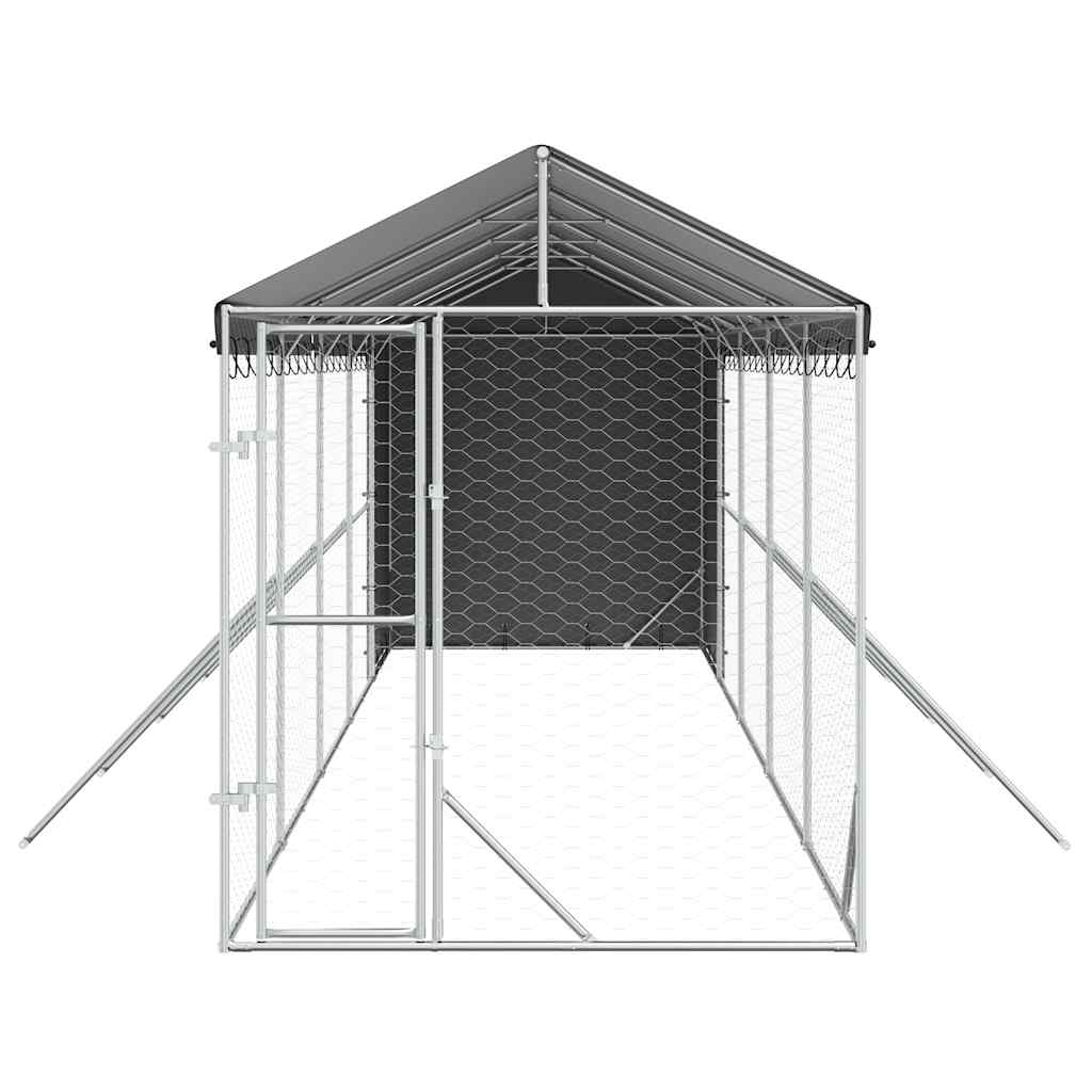 Outdoor-Hundezwinger mit Dach Silbern 2x6x2,5m Verzinkter Stahl