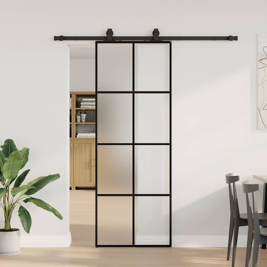 Schiebetür mit Beschlag Schwarz 76x205 cm ESG-Glas
