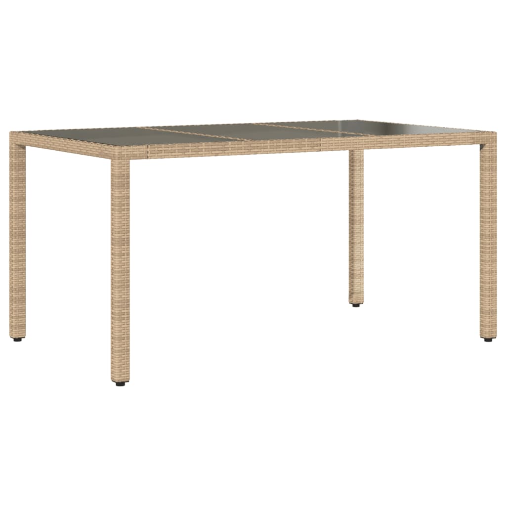 Gartentisch 150x90x75 cm Hartglas und Poly Rattan Schwarz