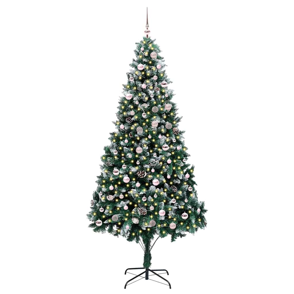 Künstlicher Weihnachtsbaum mit LEDs Kugeln Zapfen 150 cm