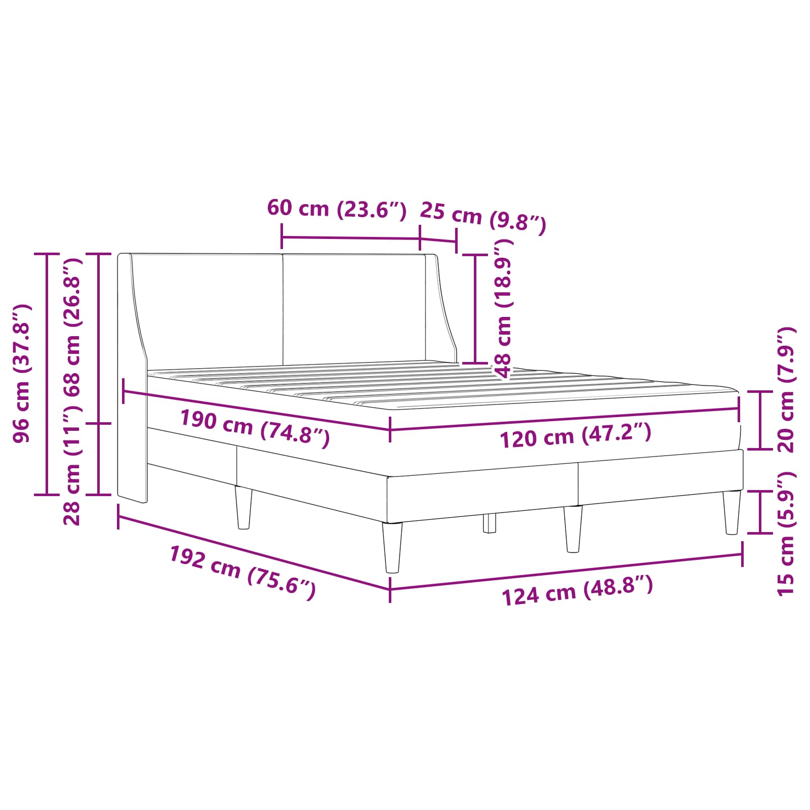 Bettgestell mit Matratze Hellgrau 80x 200 cm Polyester