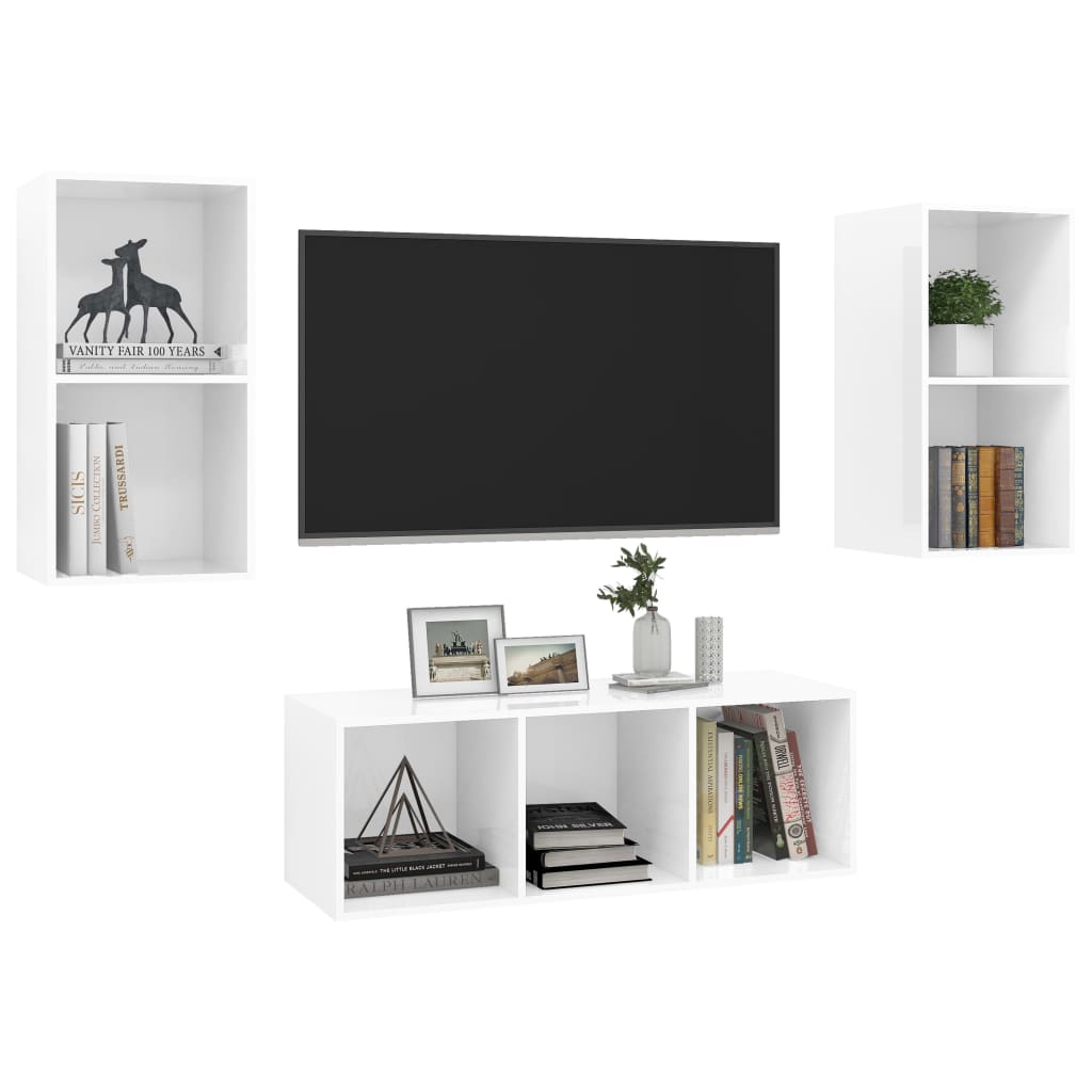 3-tlg. TV-Schrank-Set Weiß Holzwerkstoff