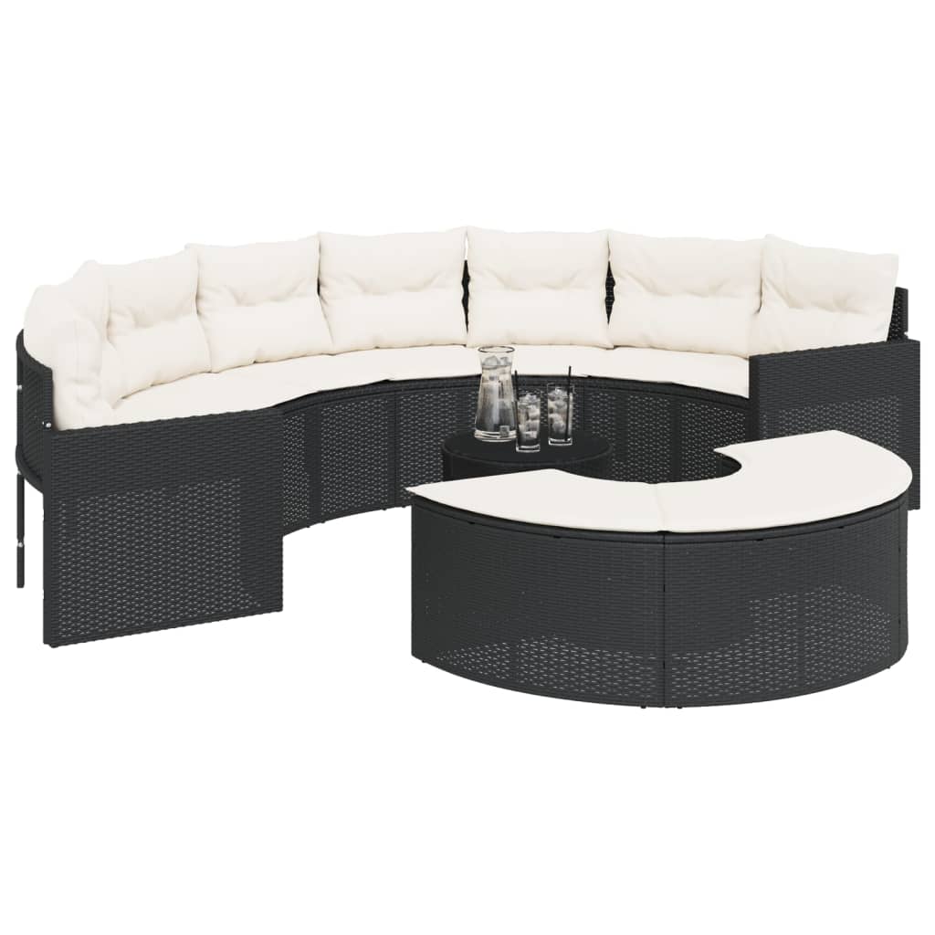 3-tlg. Garten-Sofagarnitur Halbrund Grau Poly Rattan