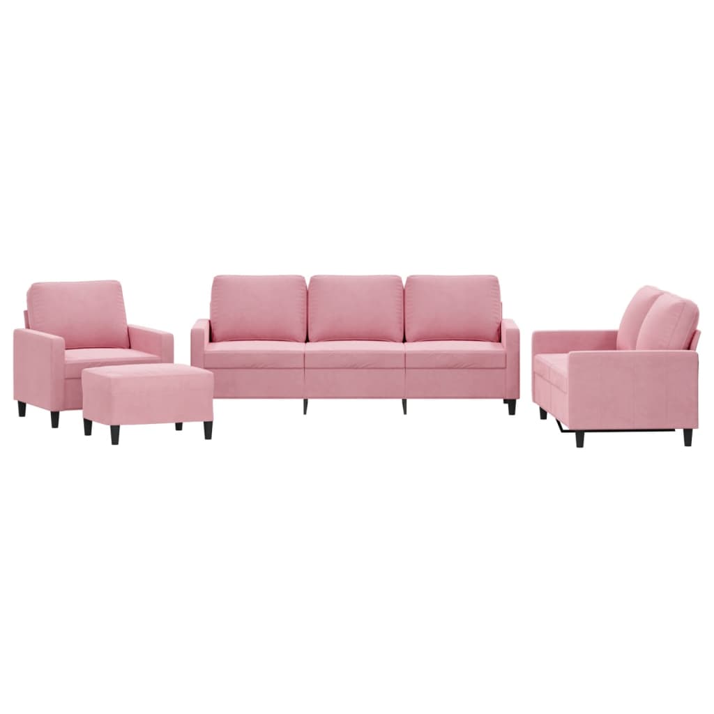 3-tlg. Sofagarnitur mit Kissen Rosa Samt