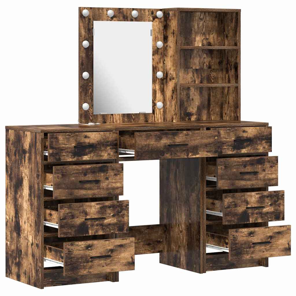 Schminktisch mit Spiegelbeleuchtung 3 pcs Weiß Holzwerkstoff