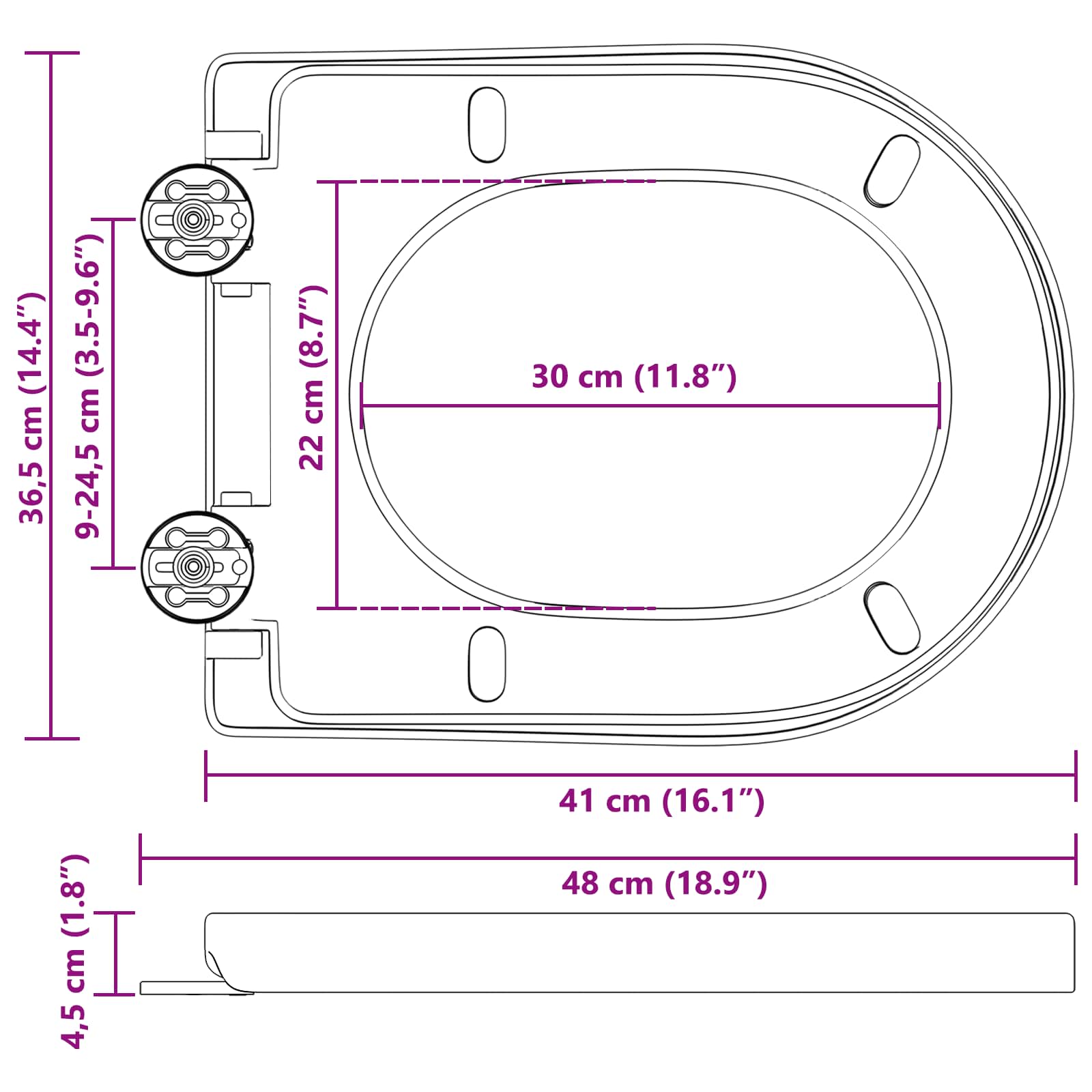 Toilettensitz Verstellbar Weiß 48 x 36,5 x 4,5 cm Polypropylen