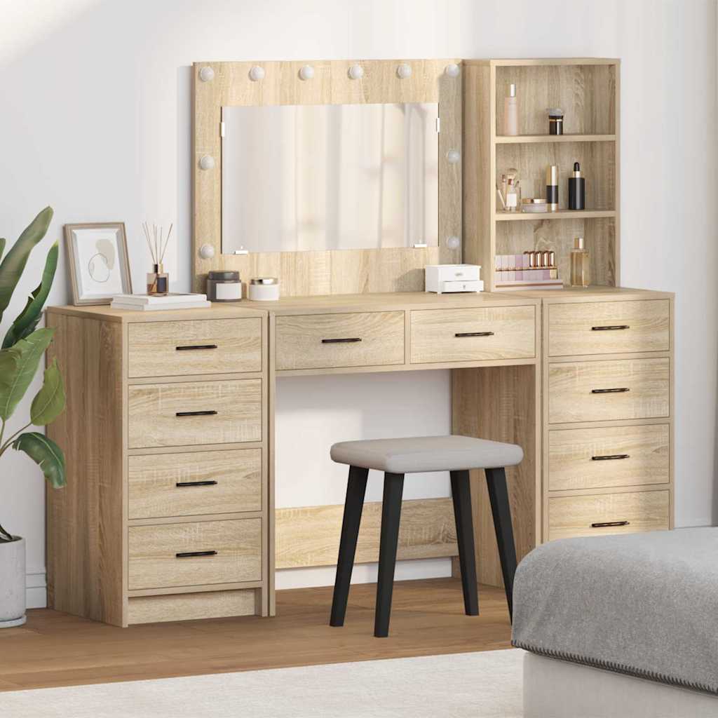 Schminktisch mit Spiegelbeleuchtung 3 pcs Weiß Holzwerkstoff