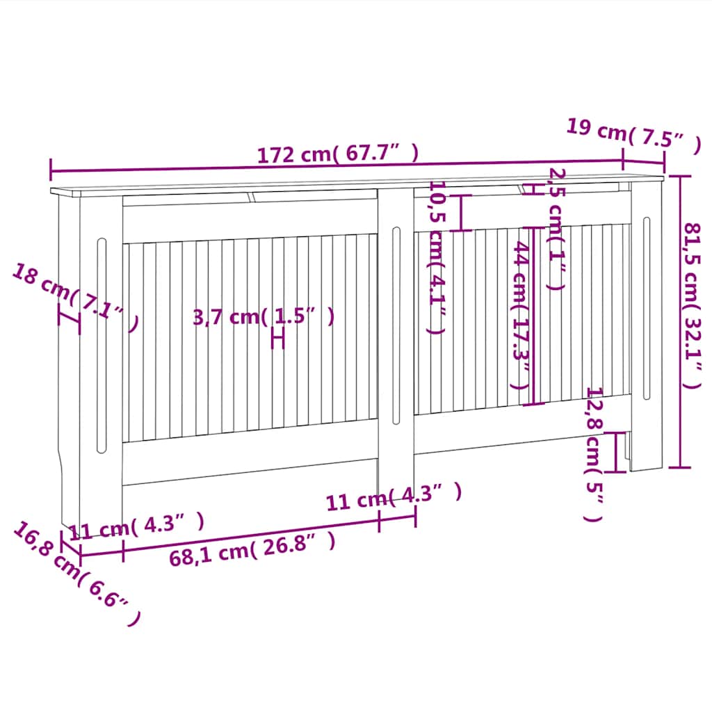 Heizkörperabdeckung Weiß 112×19×81,5 cm MDF