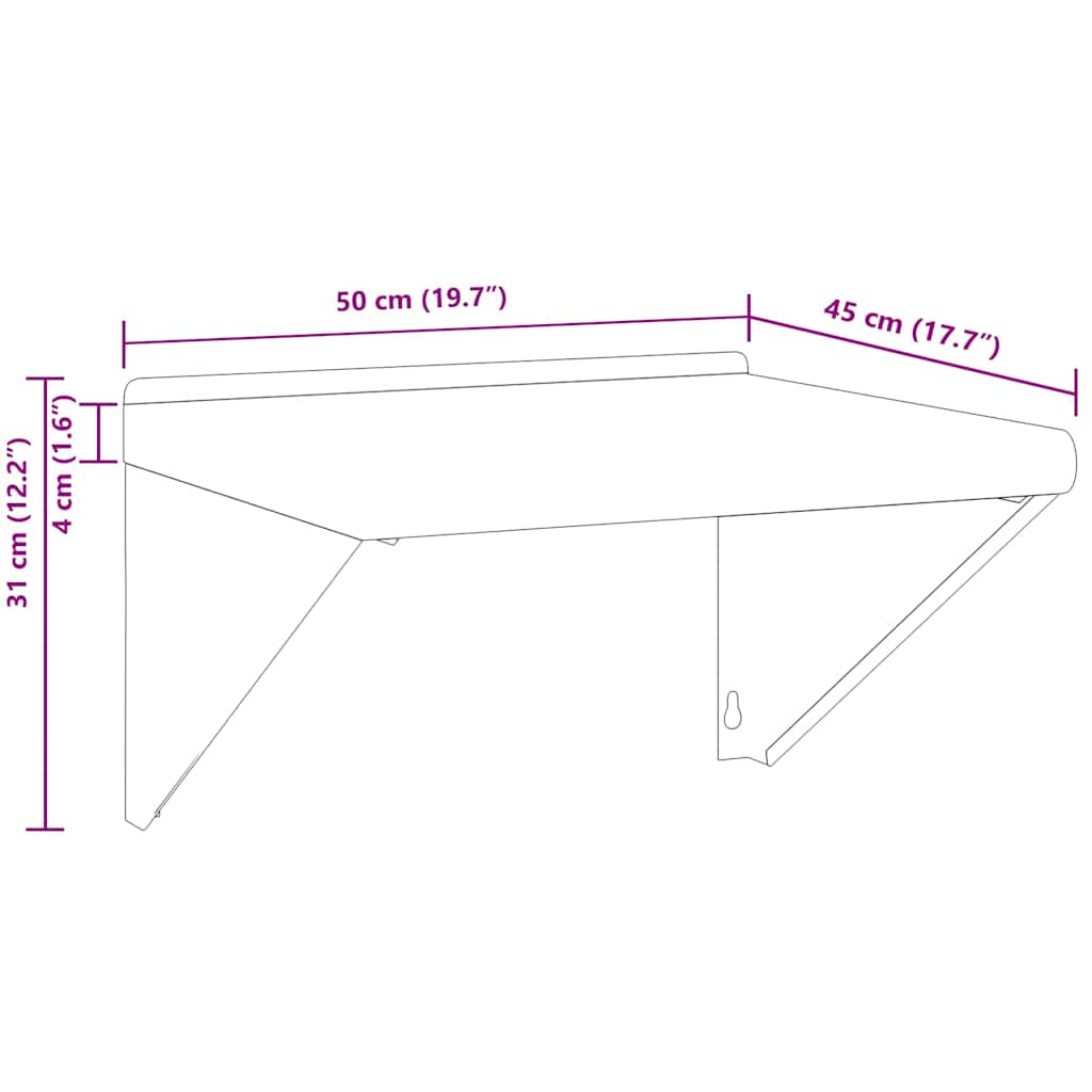 Wandregal 100x45x31 cm Silbern Edelstahl