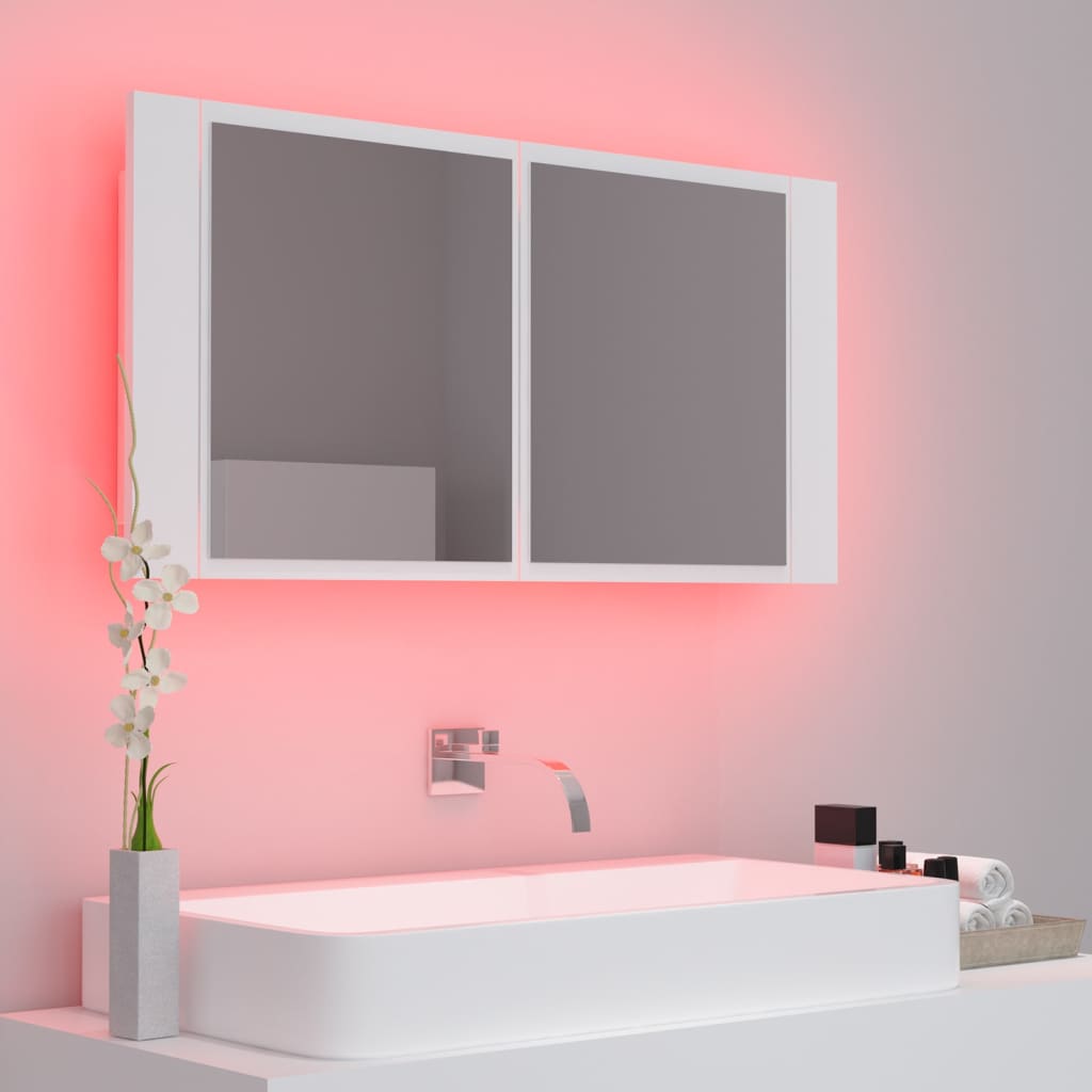LED-Bad-Spiegelschrank Grau 90x12x45 cm Acryl