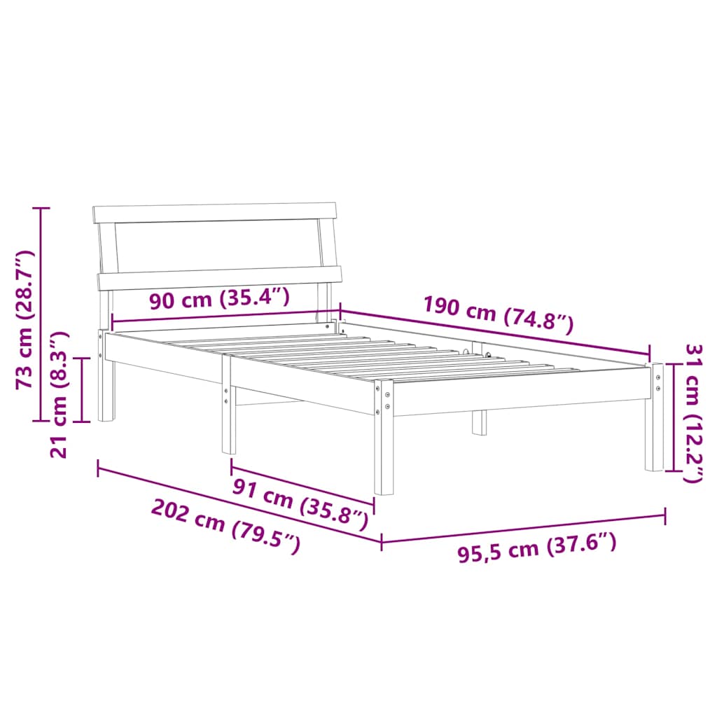 Bettgestell mit Kopfteil Braun 200 x 200 cm Massivholz Kiefer