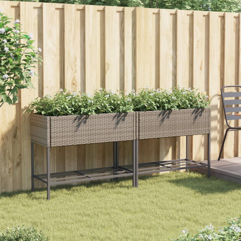 Hochbeete mit Ablage 2 Stk. Schwarz 70x28x70 cm Poly Rattan