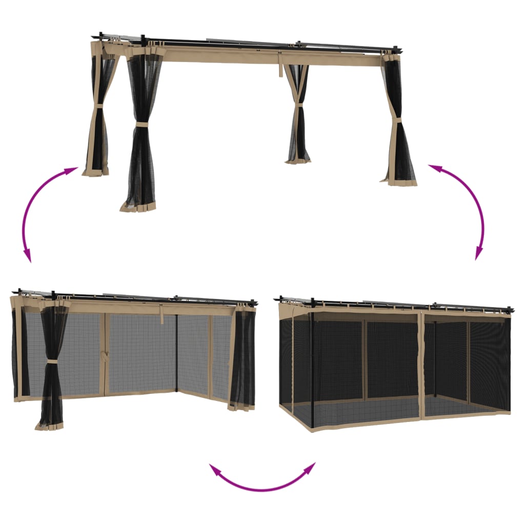 Pavillon mit Netzwände Creme 3x3 m Stahl