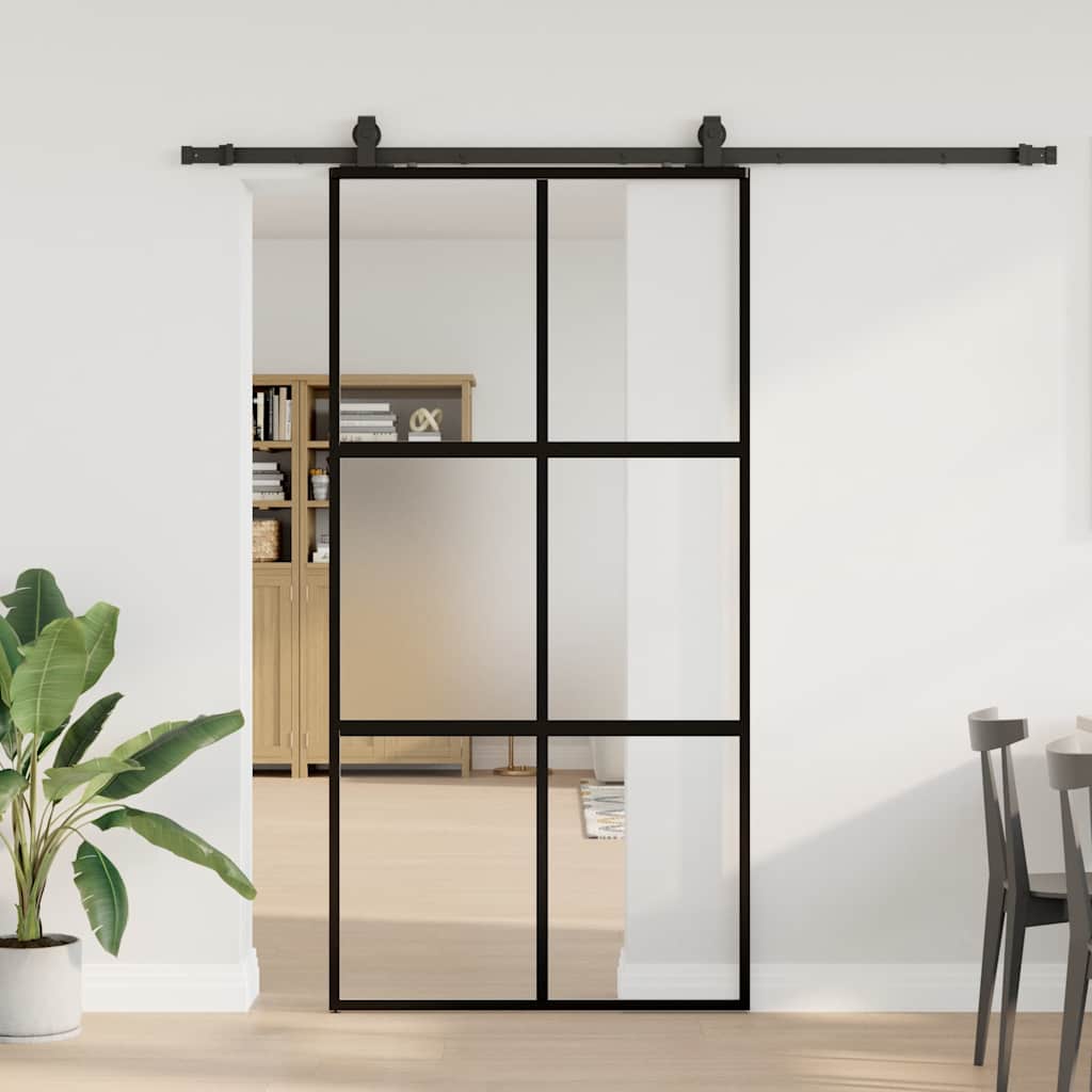 Schiebetür mit Beschlag Schwarz 76x205 cm Hartglas