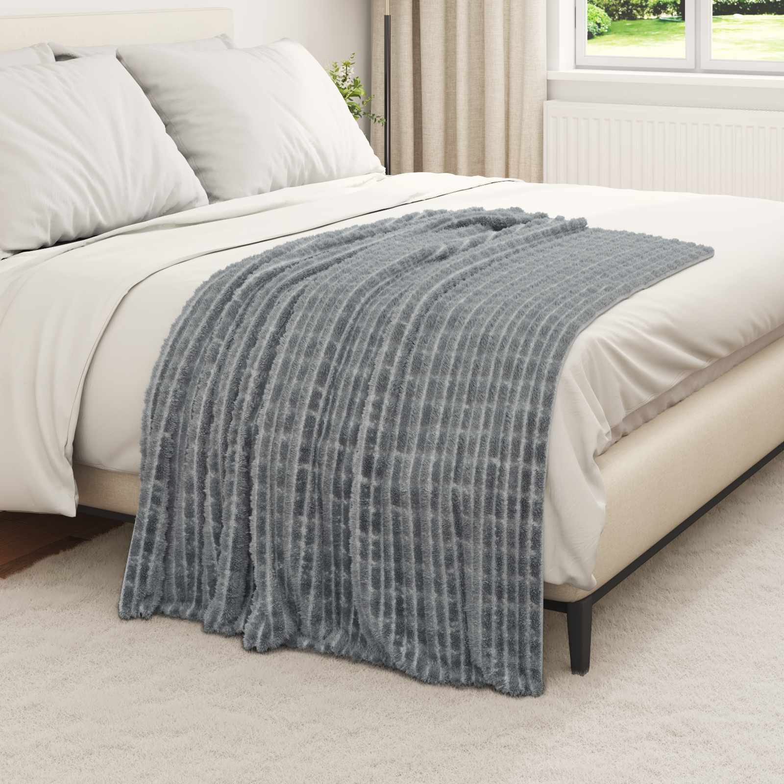 Überwurfdecke Beige 150 x 130 cm Fleece