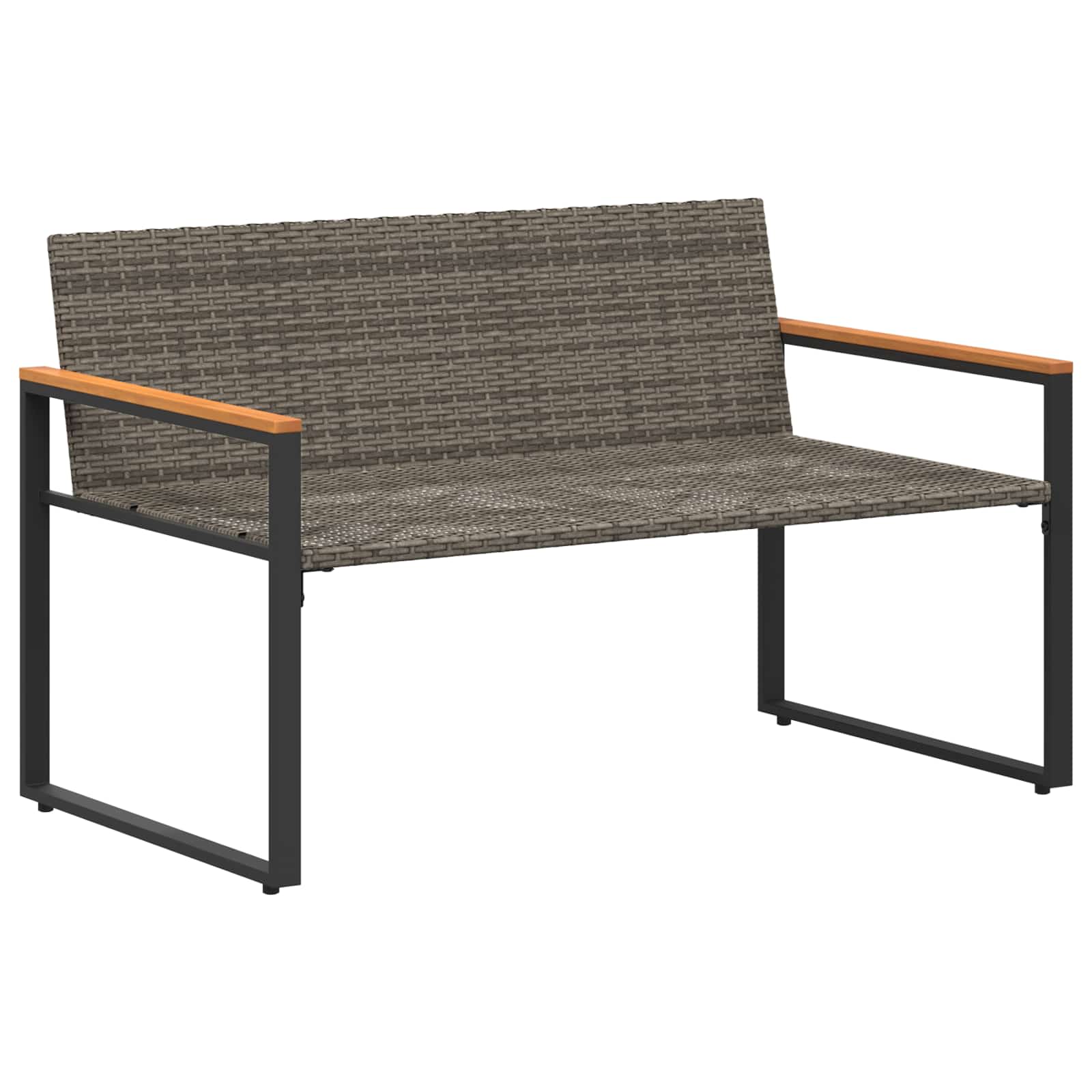 Bank mit Kissen Schwarz und Cremeweiß 115 x 65 x 72 cm Rattan