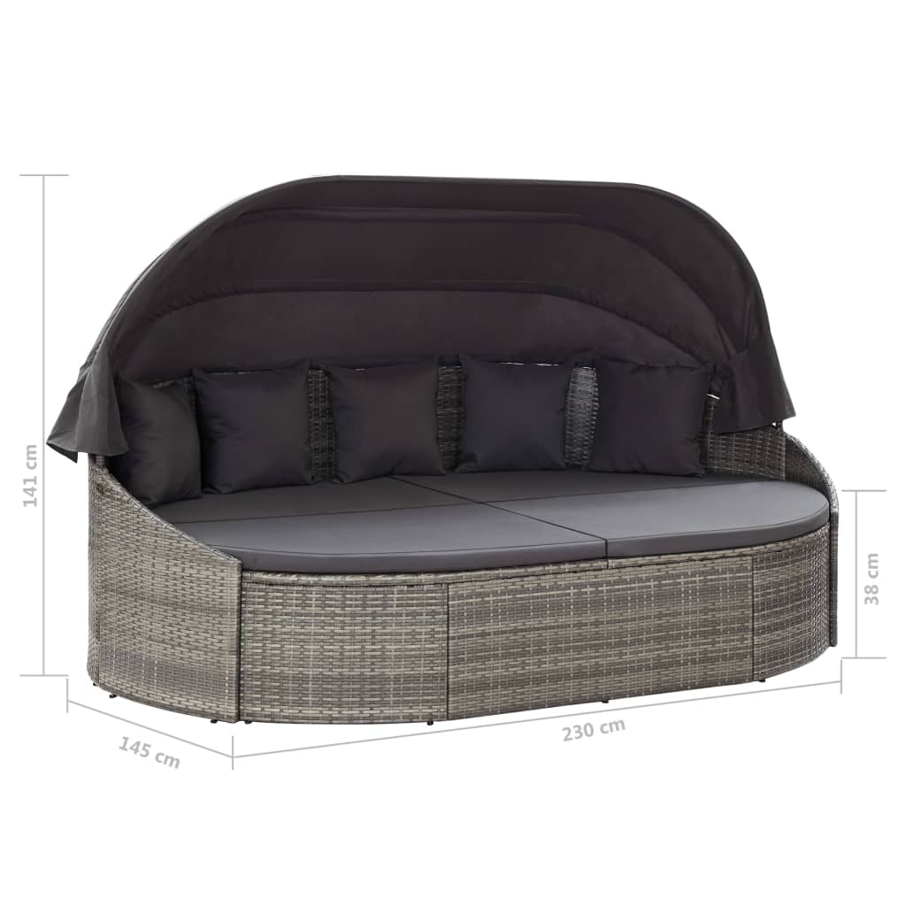 Outdoor-Loungebett mit Dach Poly Rattan Braun