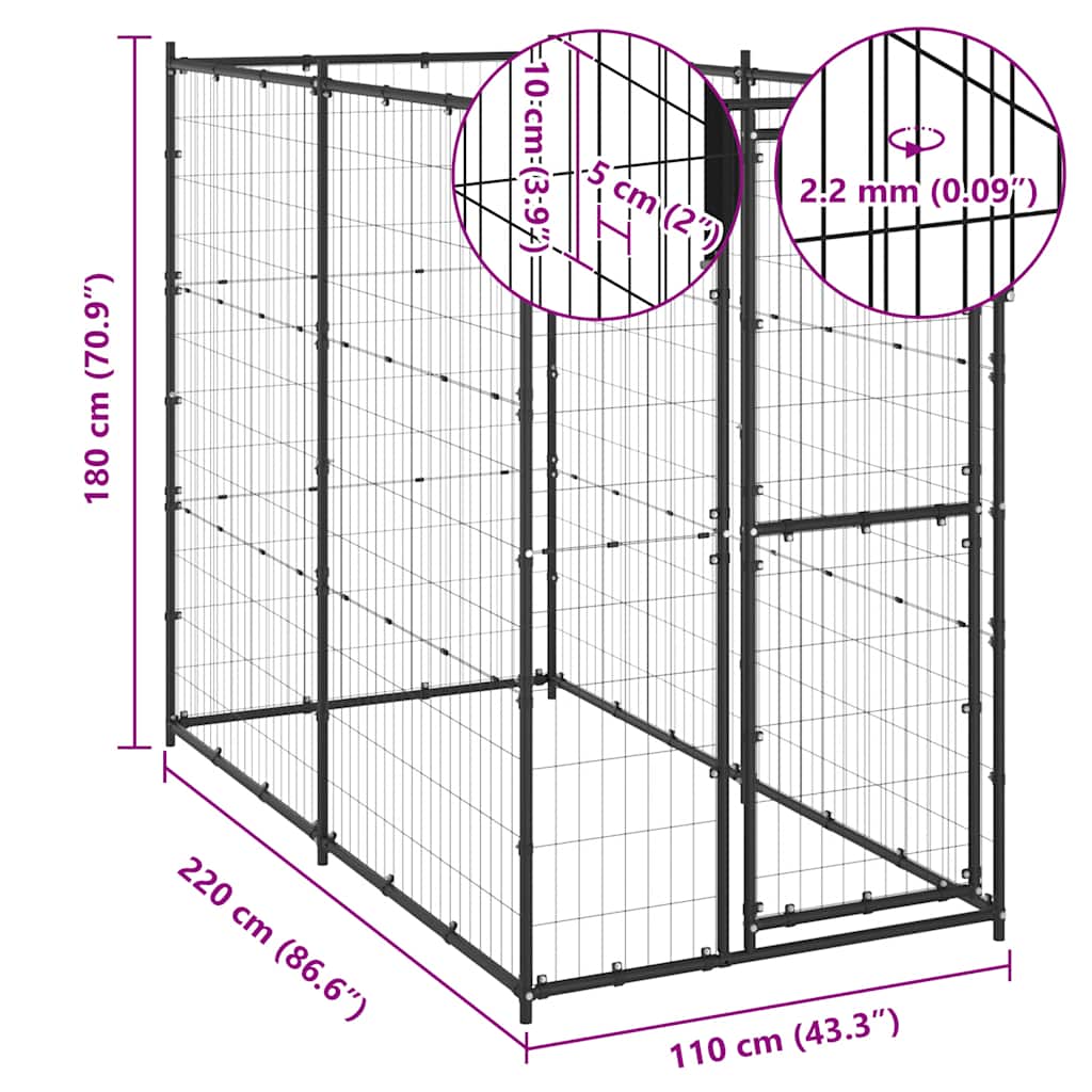Outdoor-Hundezwinger Stahl mit Überdachung 110x220x180 cm