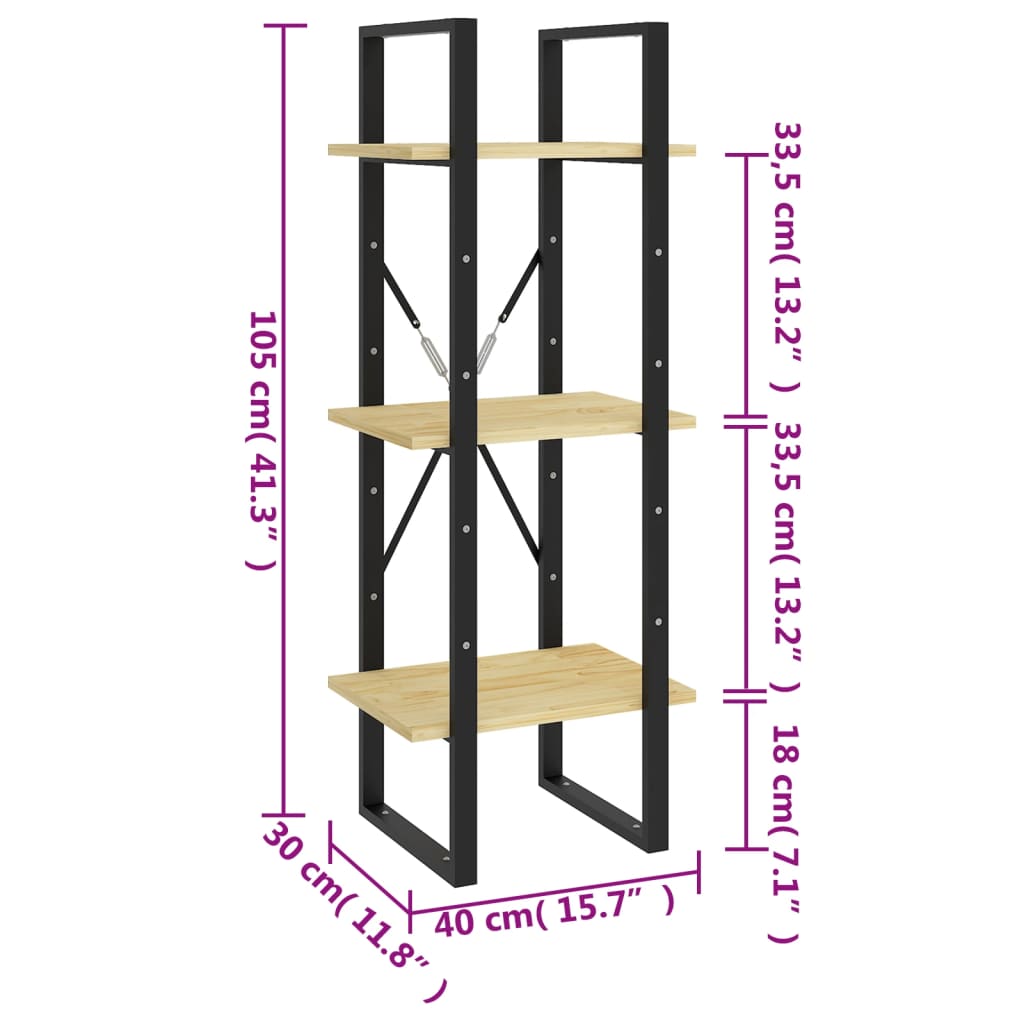 Bücherregal 3 Fächer Weiß 40x30x105 cm Holzwerkstoff