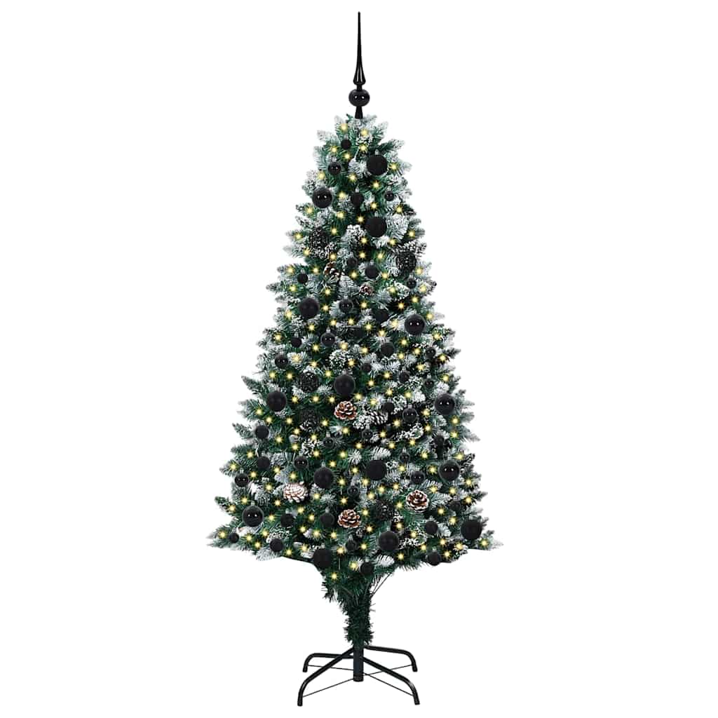 Künstlicher Weihnachtsbaum mit LEDs Kugeln Zapfen 150 cm