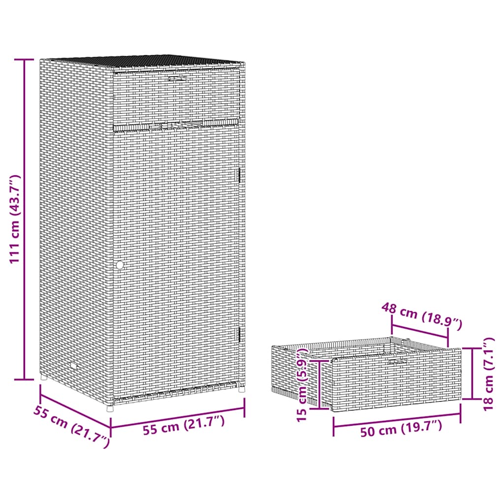 Gartenschrank Schwarz 55x55x111 cm Poly Rattan