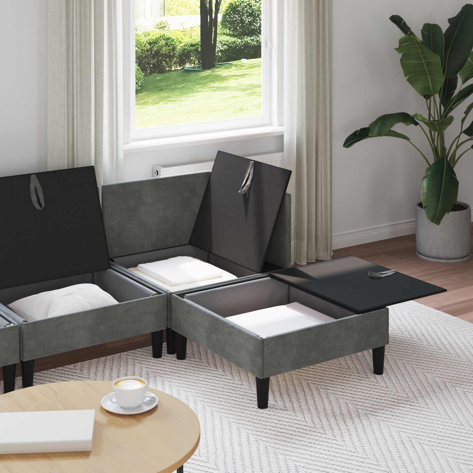 Wohnzimmergarnitur mit Kissen mit Speicher 3 pcs Hellgrau Samt