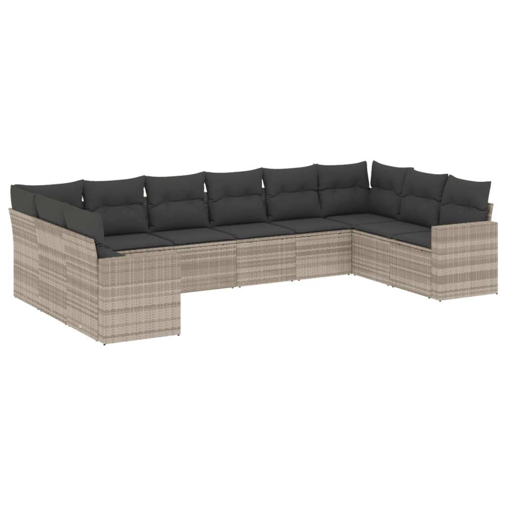 10-tlg. Garten-Sofagarnitur mit Kissen Schwarz Poly Rattan