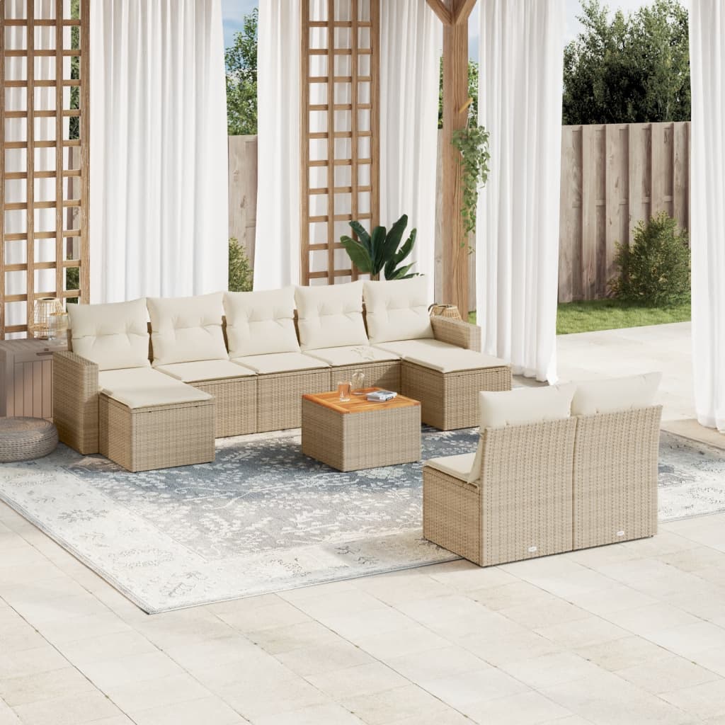 10-tlg. Garten-Sofagarnitur mit Kissen Schwarz Poly Rattan