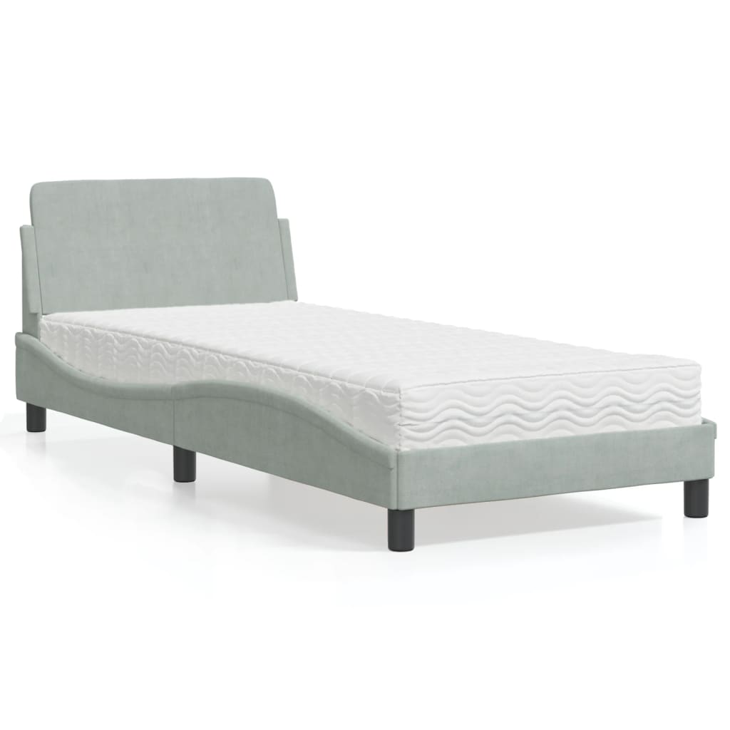 Bett mit Matratze "Dover" Hellgrau 80x200 cm Samt