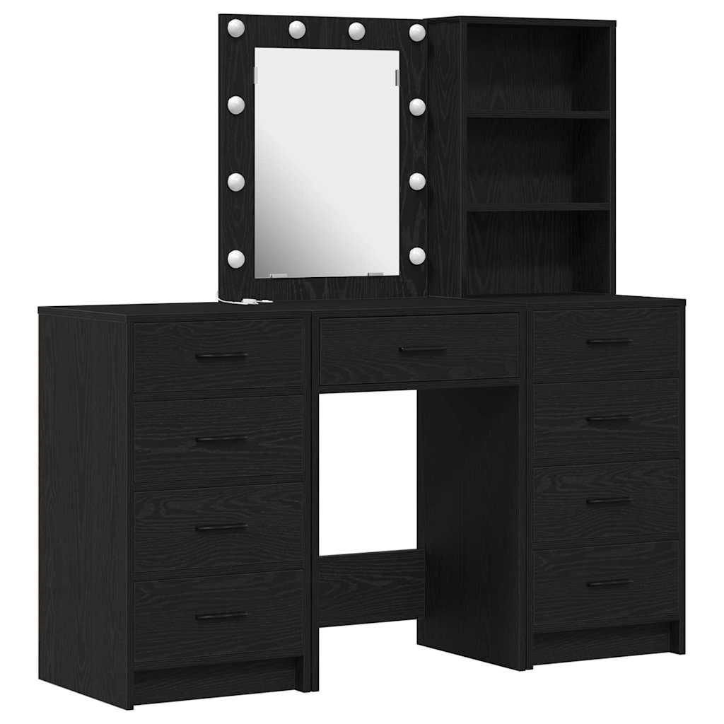 Schminktisch mit Spiegelbeleuchtung 3 pcs Weiß Holzwerkstoff