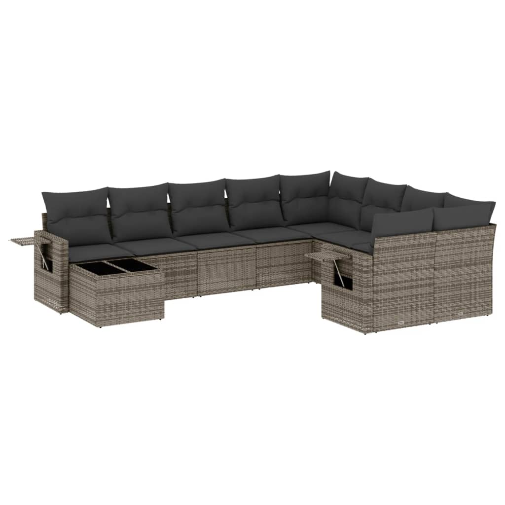 10-tlg. Garten-Sofagarnitur mit Kissen Schwarz Poly Rattan
