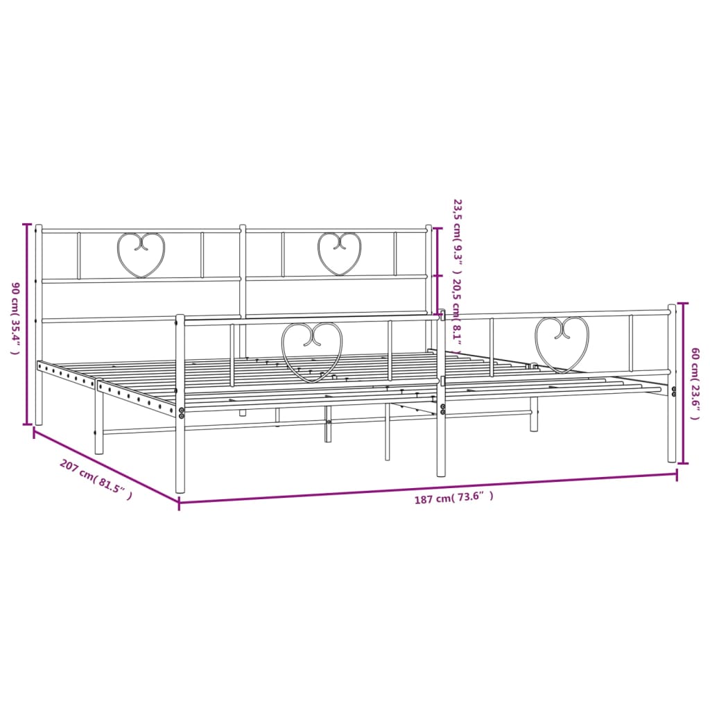Bettgestell mit Kopfteil Metall Schwarz 100x190 cm