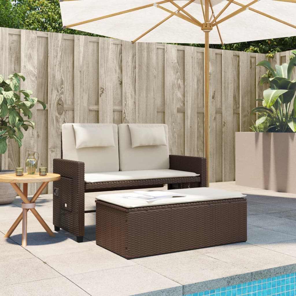 Gartenbank Verstellbar mit Kissen Schwarz Poly Rattan