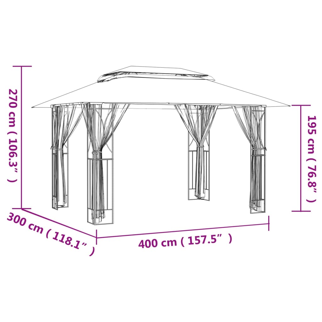 Pavillon mit Seitenwänden Anthrazit 300x300x270 cm Stahl