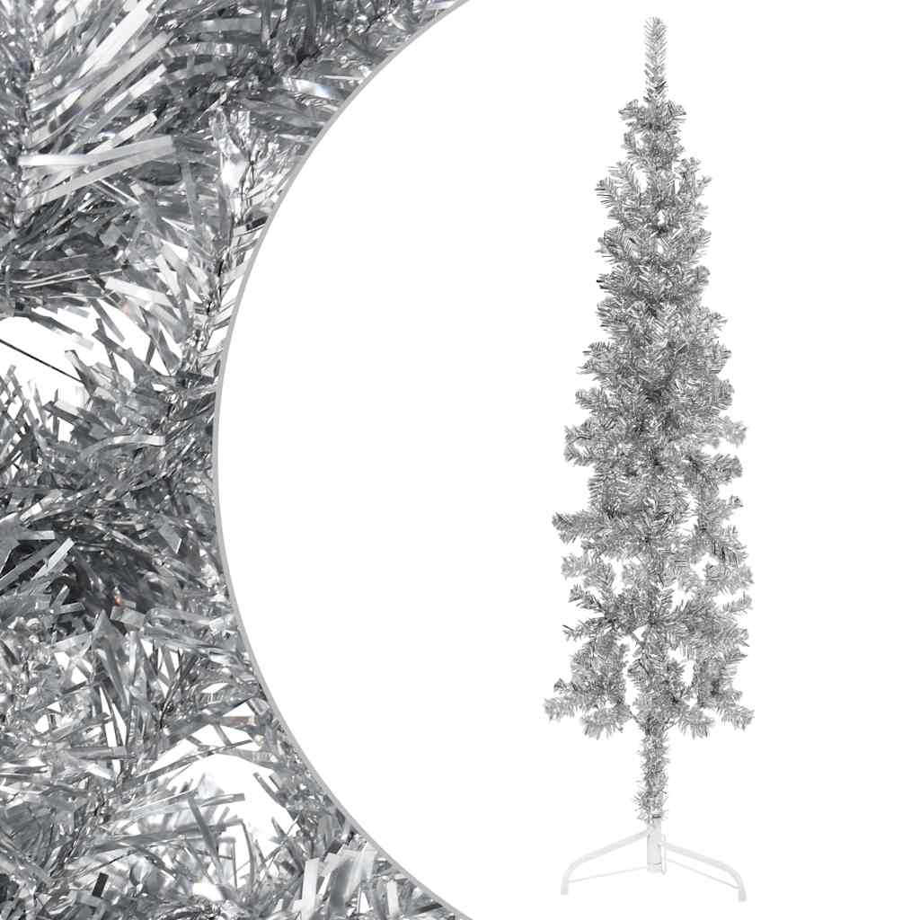 Künstlicher Halb-Weihnachtsbaum mit Ständer Schlank Weiß 180 cm