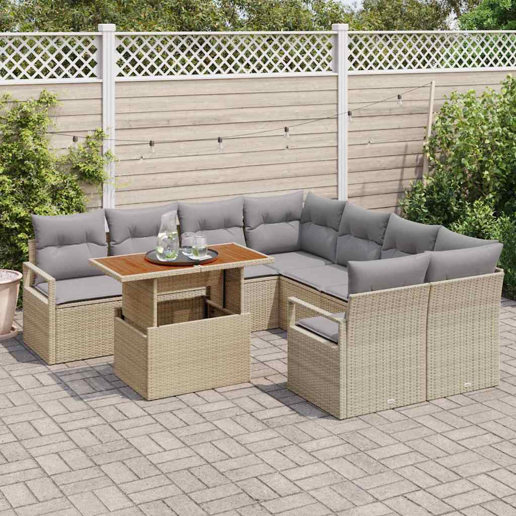 Garten Essgruppe mit Kissen 9 pcs Schwarz und Creme