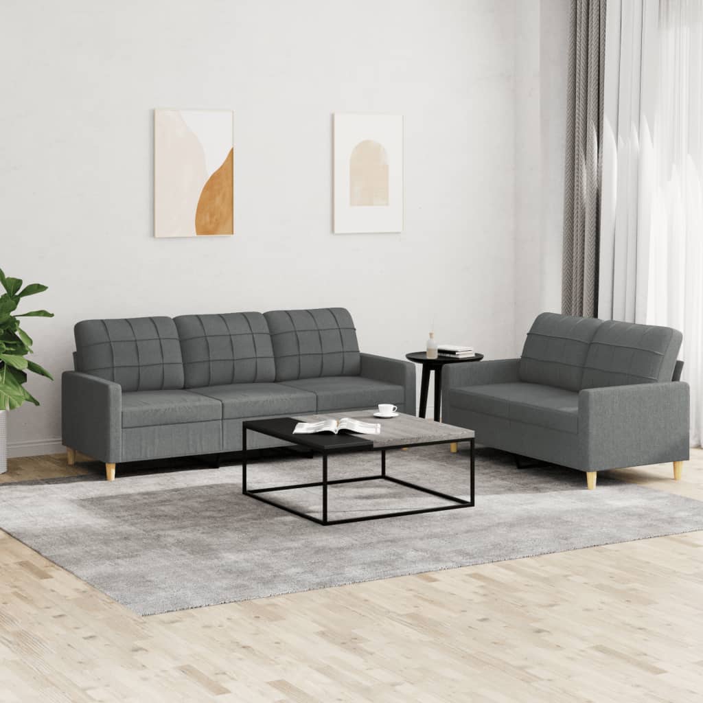 3-tlg. Sofagarnitur mit Kissen Braun Stoff