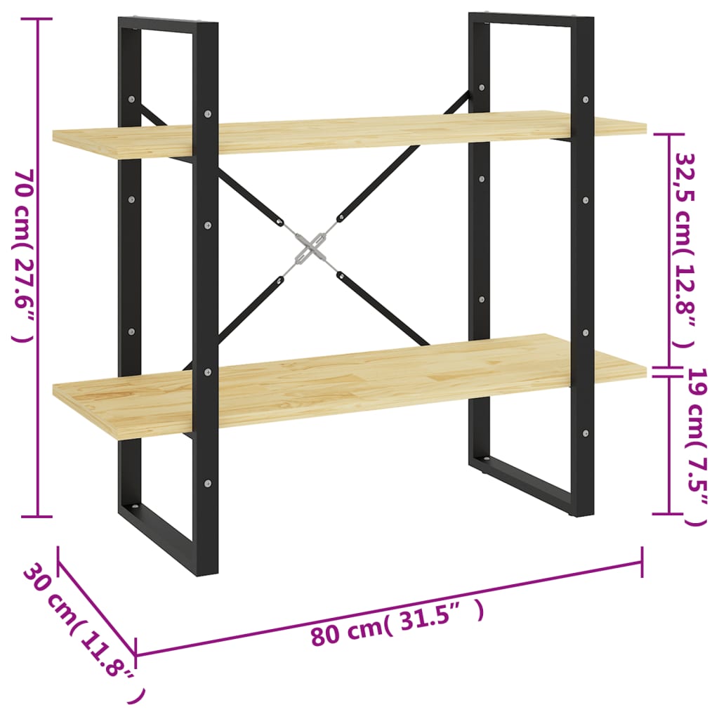 Bücherregal 2 Fächer Weiß 80x30x70 cm Holzwerkstoff