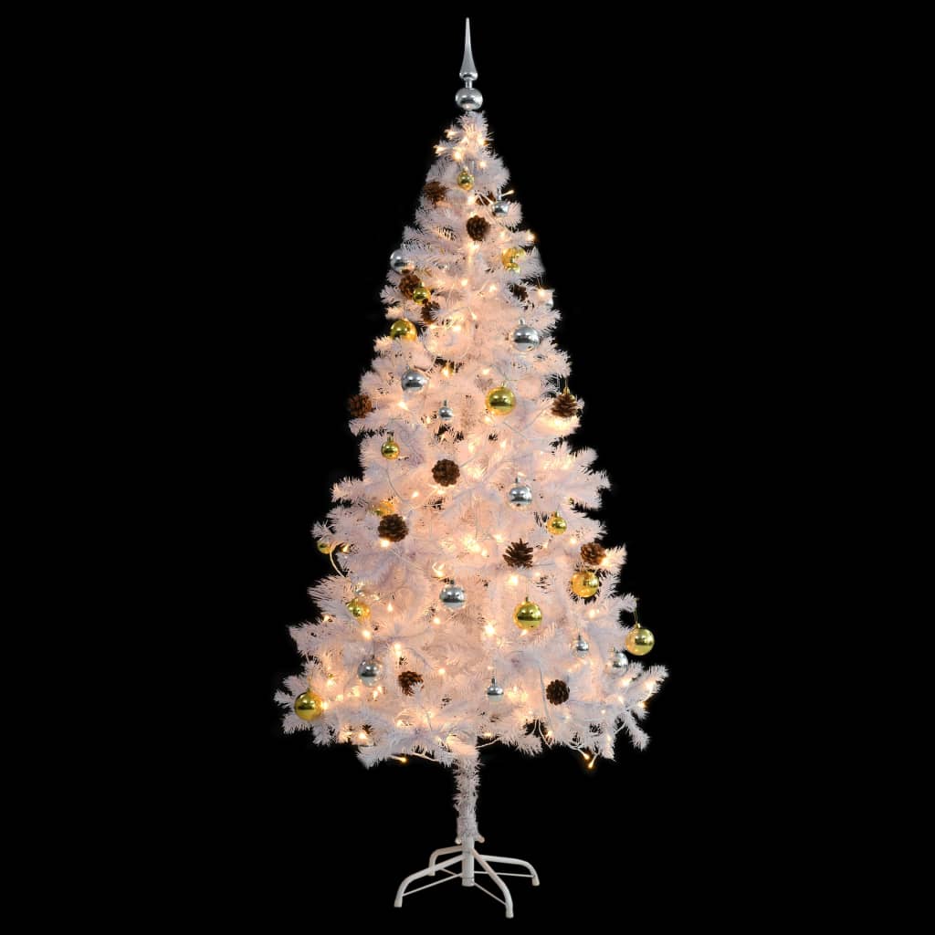 Künstlicher Weihnachtsbaum mit Beleuchtung & Kugeln Grün 150 cm