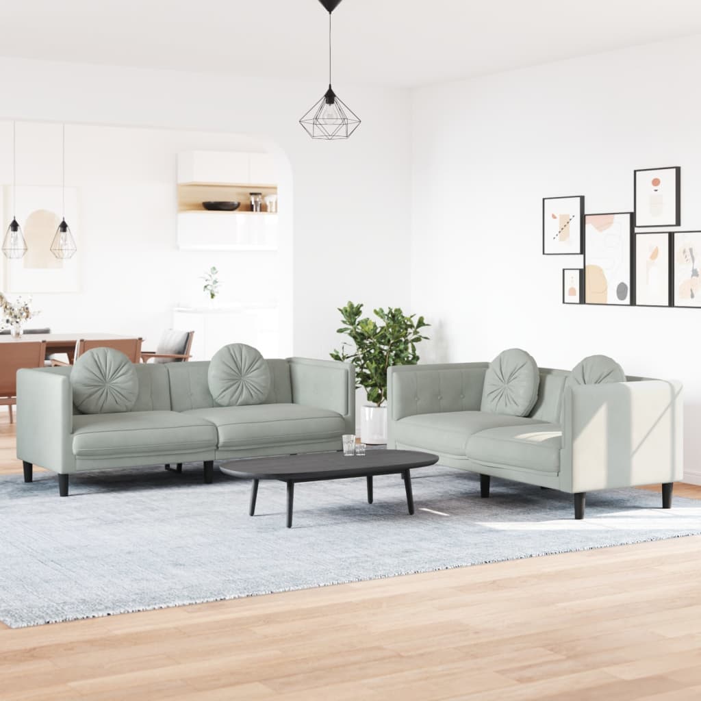 3-tlg. Sofagarnitur mit Kissen Creme Samt